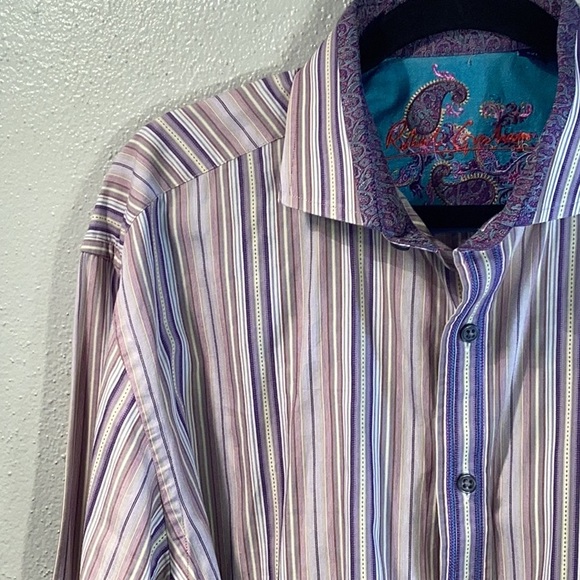 Robert Graham Other - Robert Graham Longsleeve Multi Color Striped Button Down Silk Trim Mens XXL Nice